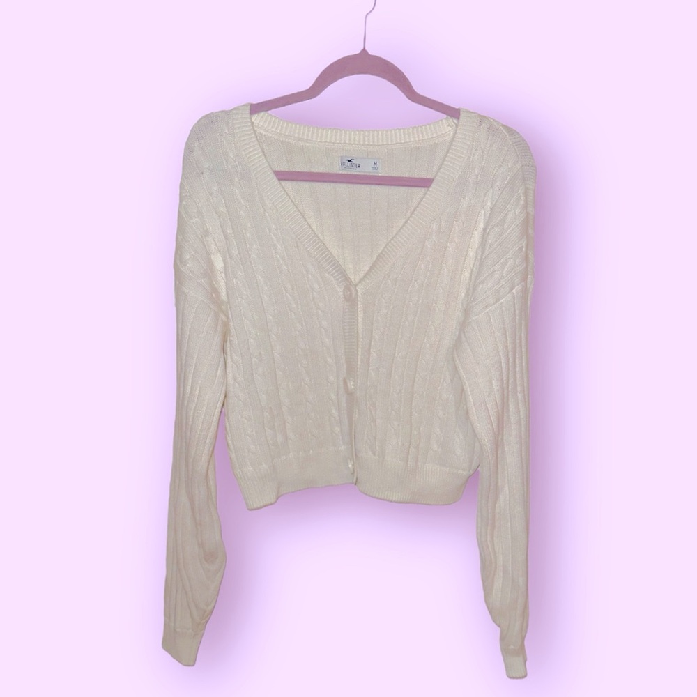 Hollister Cream Cotton Cable-Knit Cardigan